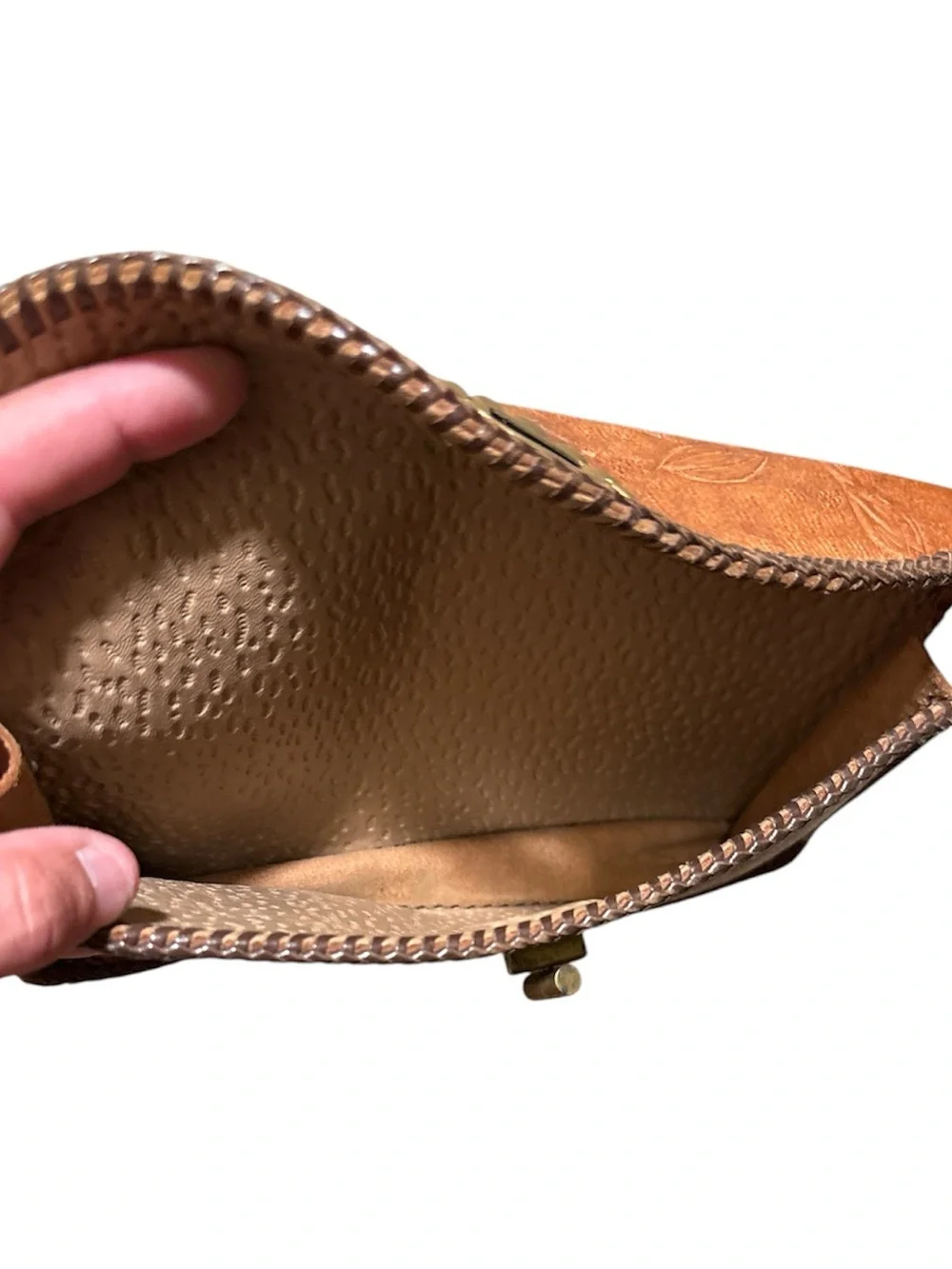 Handcrafted Tan Leather Floral Clutch